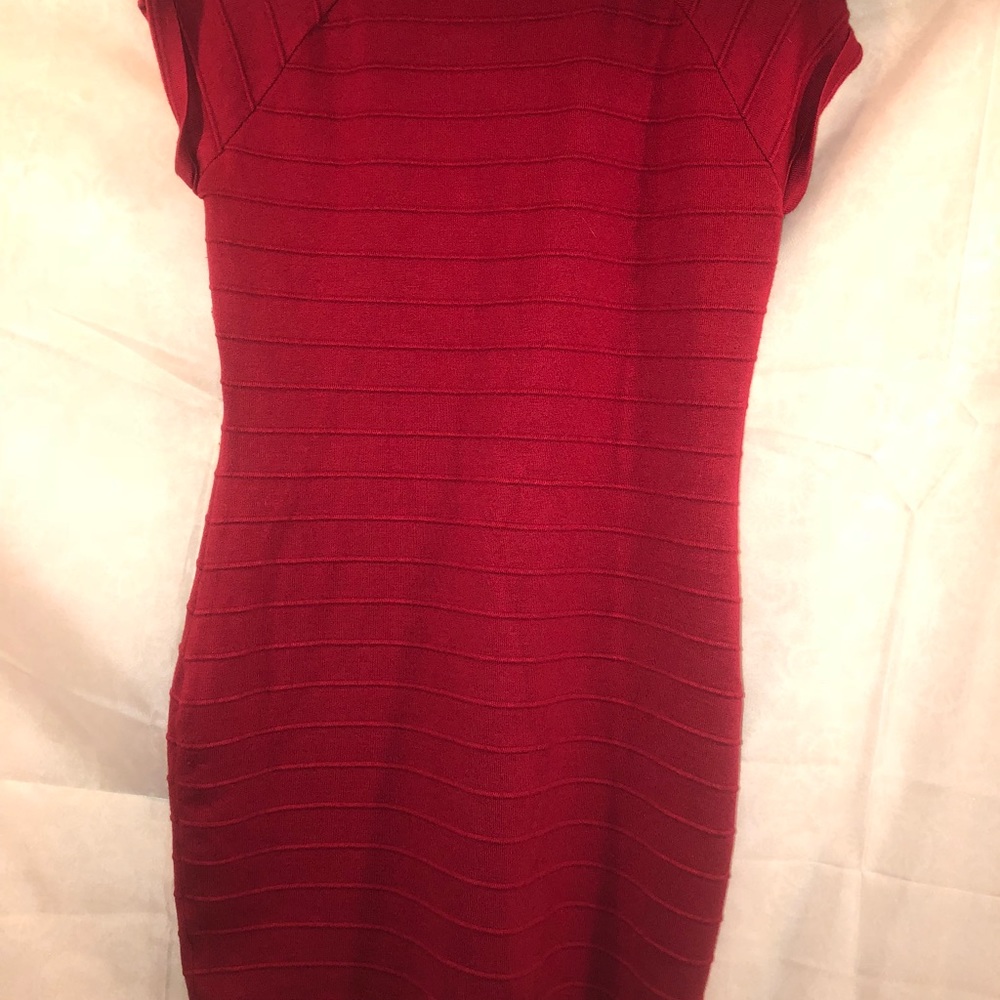 Red form fitting knit mini dress